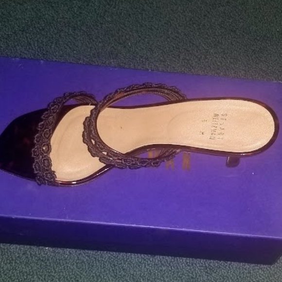 STUART WEITZMAN | Sandal | “Forgetmeknot” | Cognac tartar | Kitten Heel | Size 8 - Picture 7 of 16
